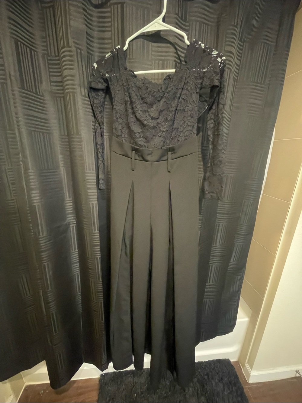 Black Lace and Satin Evening Jumpsuit